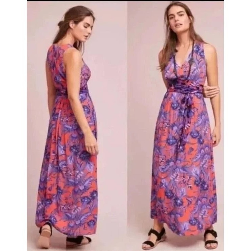 Maeve Anthropologie Macie Boho V-Neck Viscose Maxi Dress - Purple/Orange - Sz 6